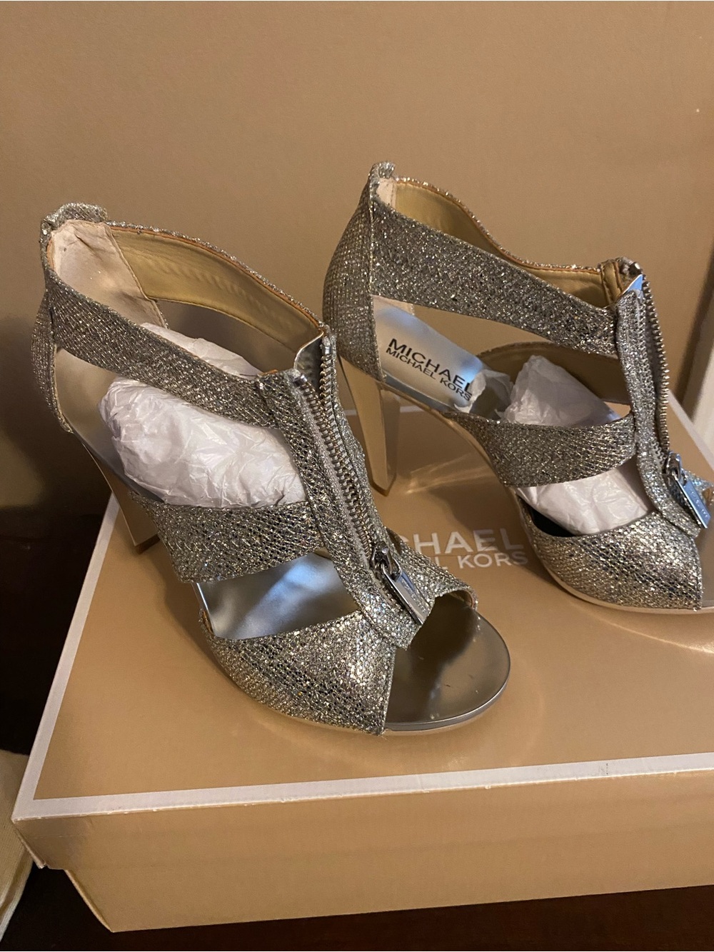 Michael Kors Silver Metallic Sandal Heel